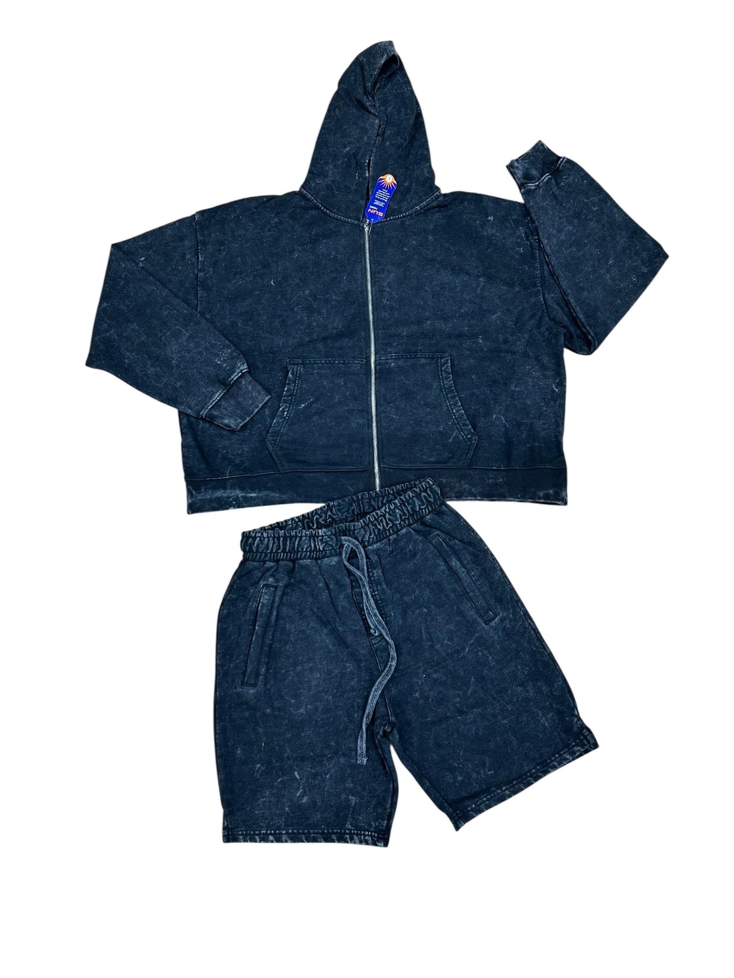 Men's Acid Wash Crop Zip Hoodies + Short Set