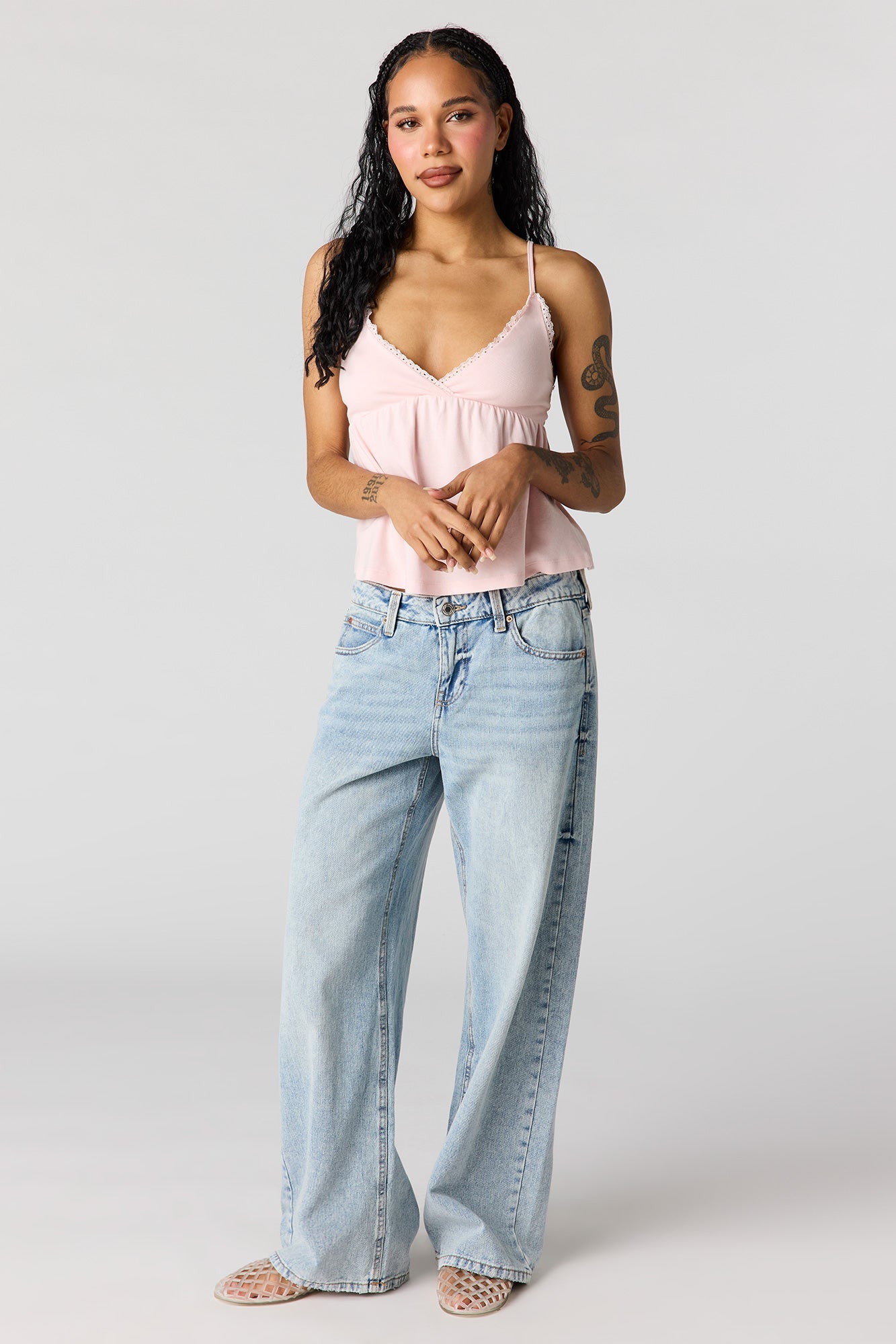Surplice Lace Trim Babydoll Tank