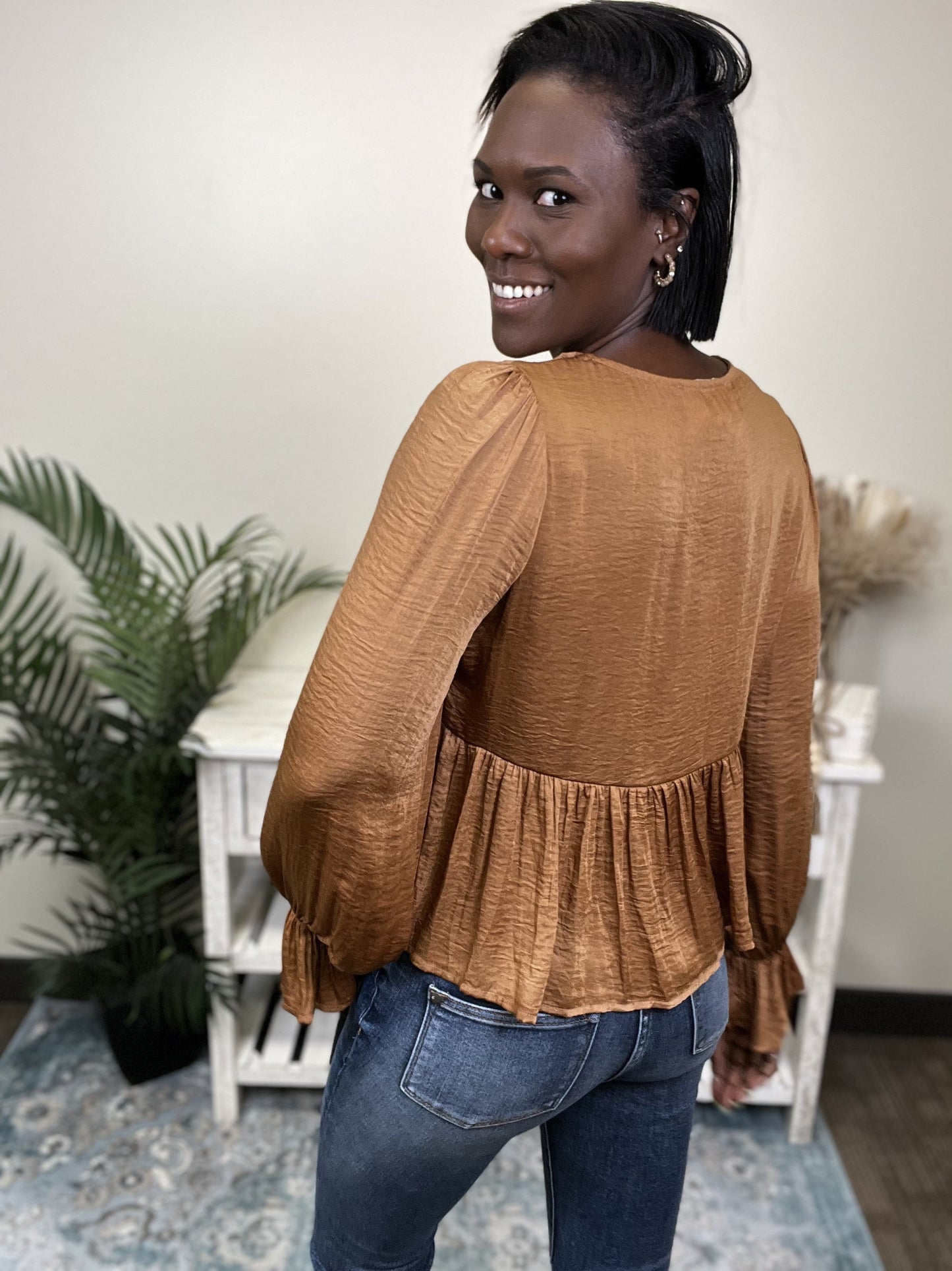 Photoshoot Women's Ruffle Peplum Long Sleeve Top