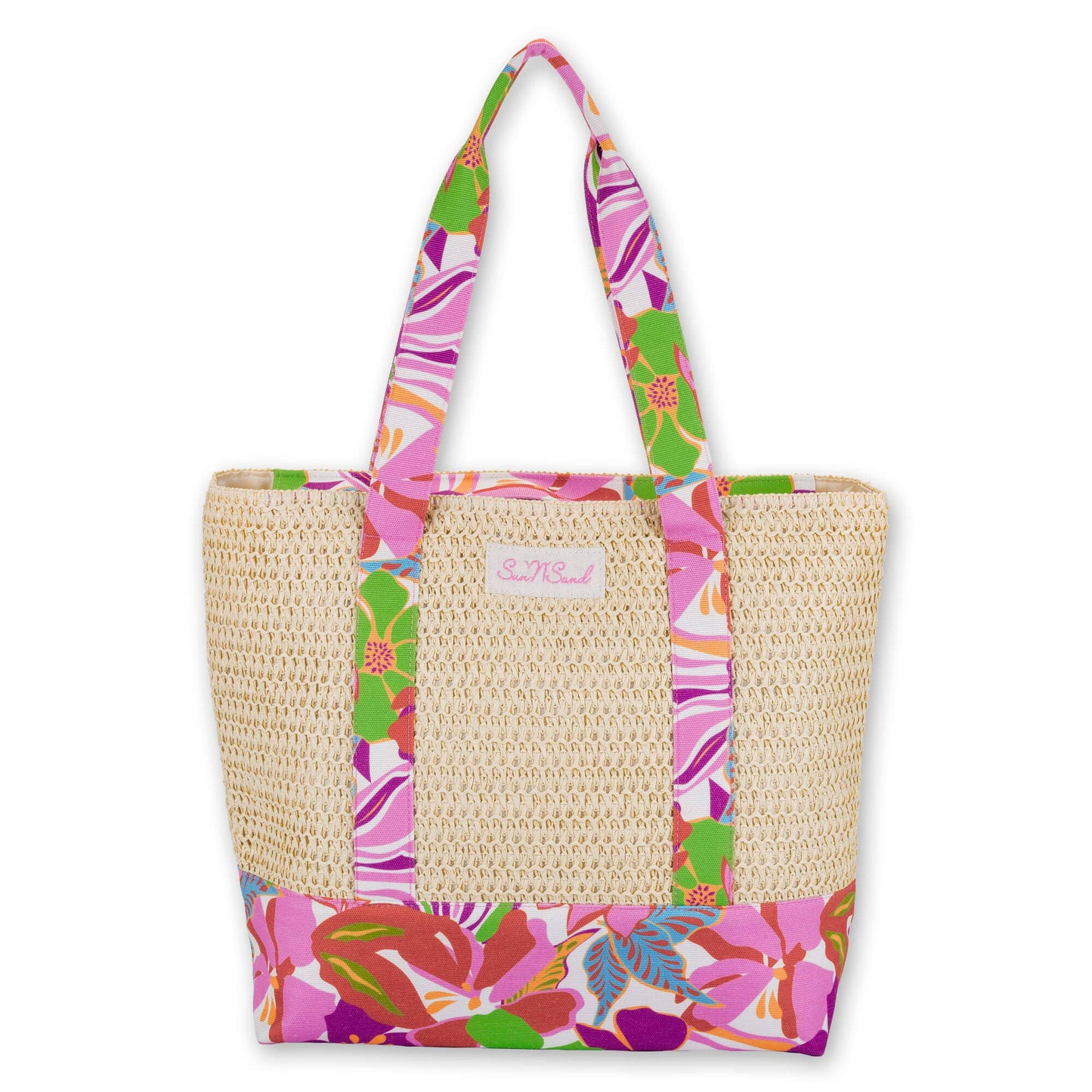 Natural, Paper Straw/Canvas Shoulder Tote