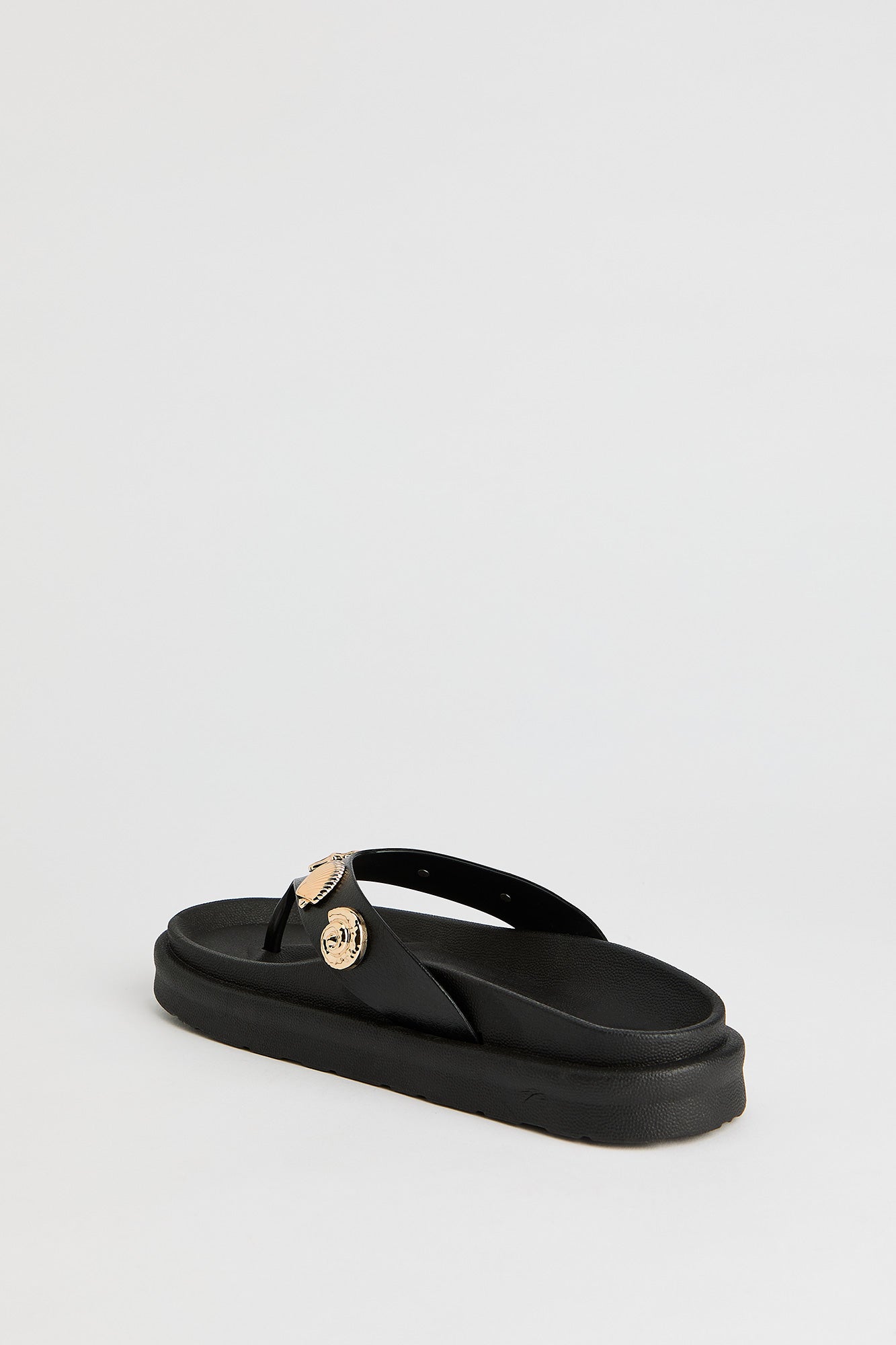 Faux Leather Shell Charm Sandal