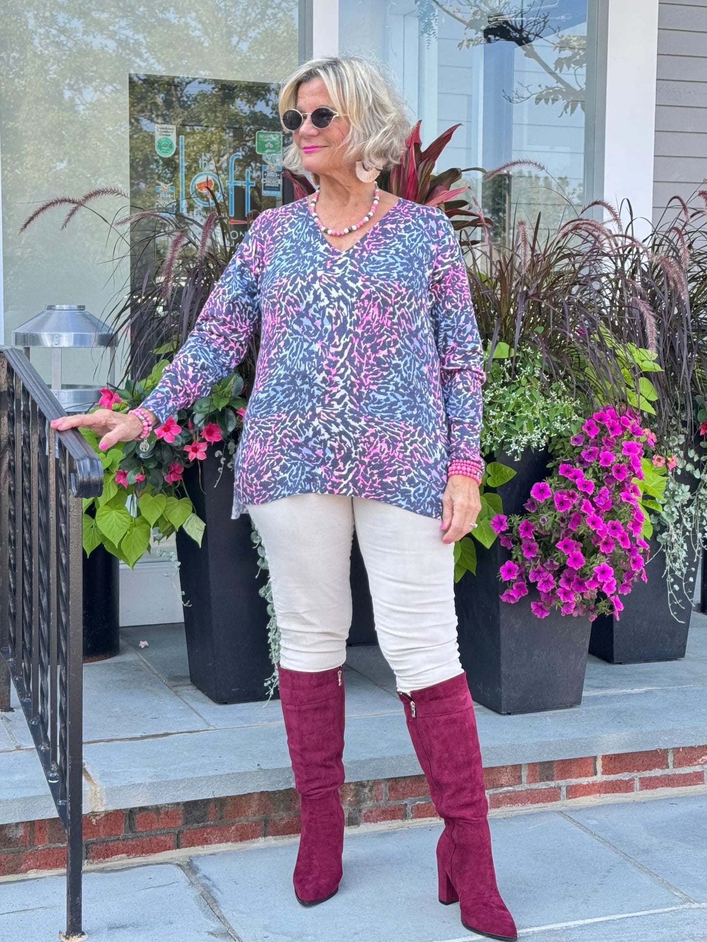 SHADES OF BLUE ROUGED CARDIGAN