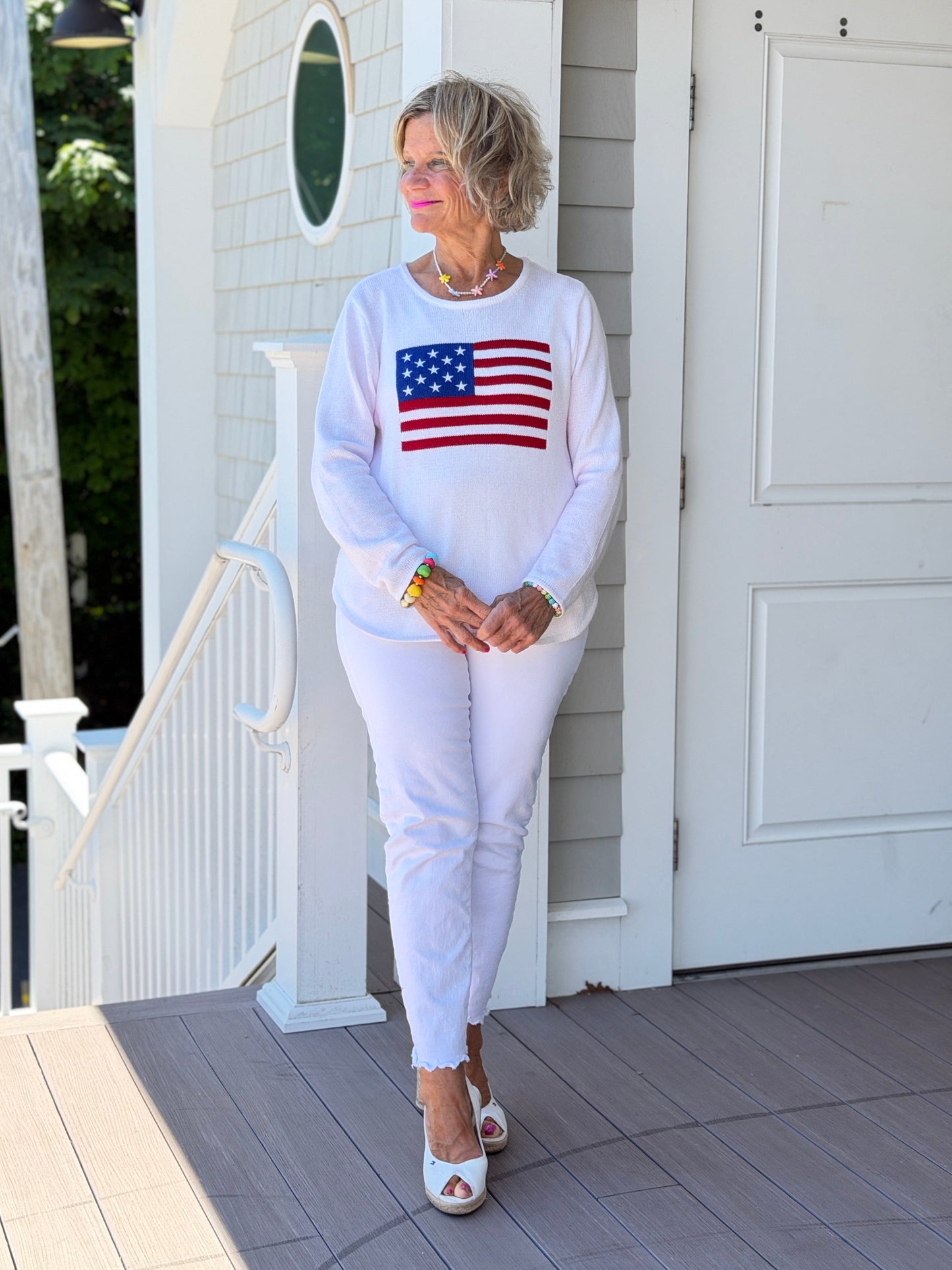 LULUB DOCKSIDE WHITE STAR FLAG SWEATER