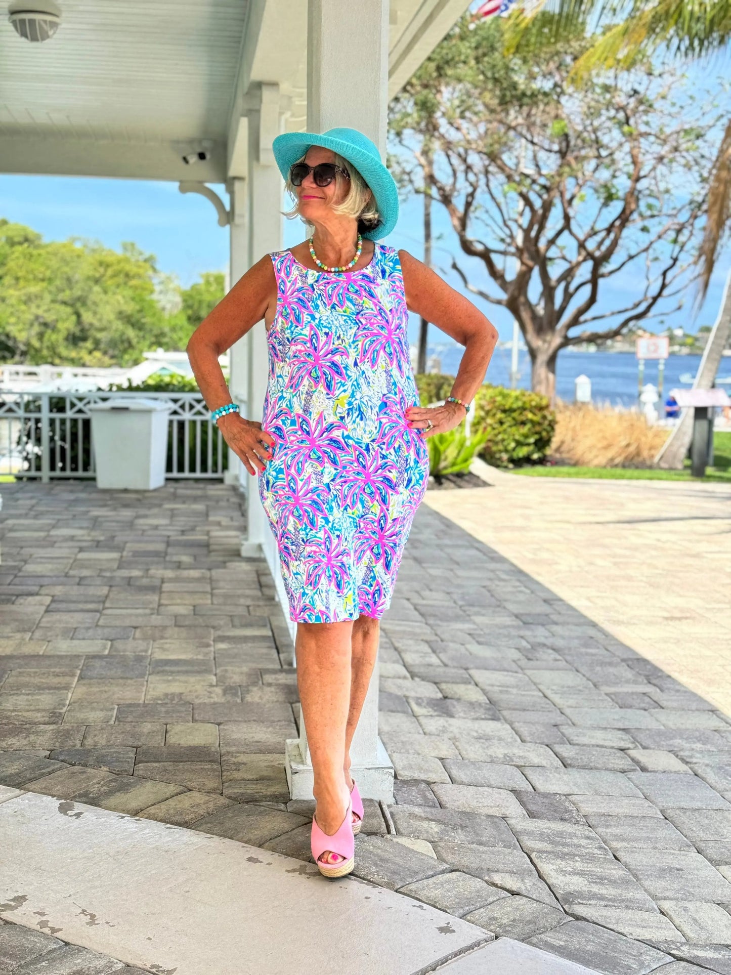 PINK PALM TREE SHIFT DRESS