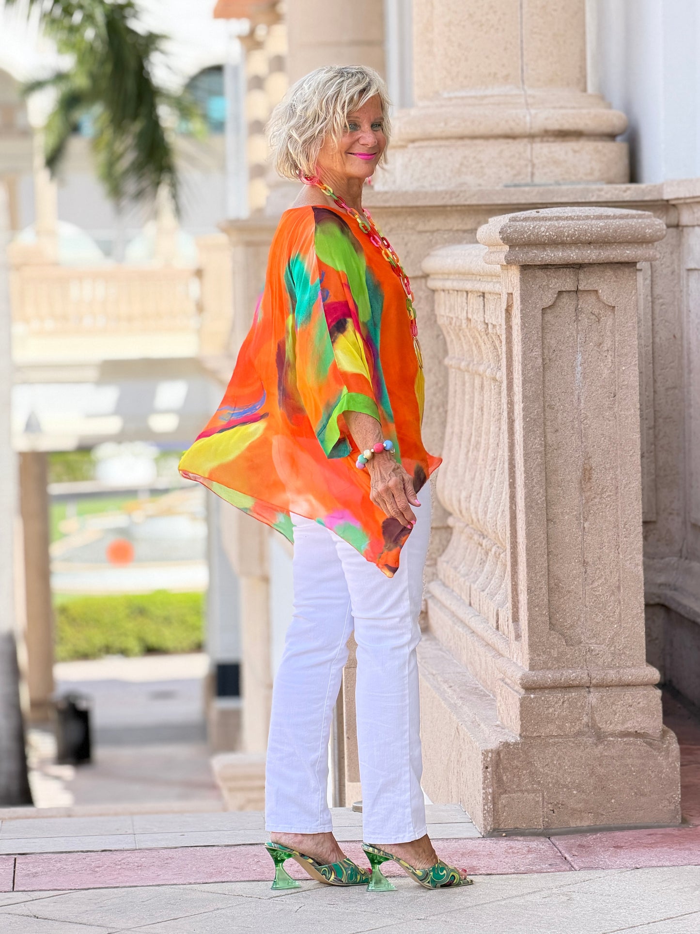 Sofia Sunrise Orange Silk top