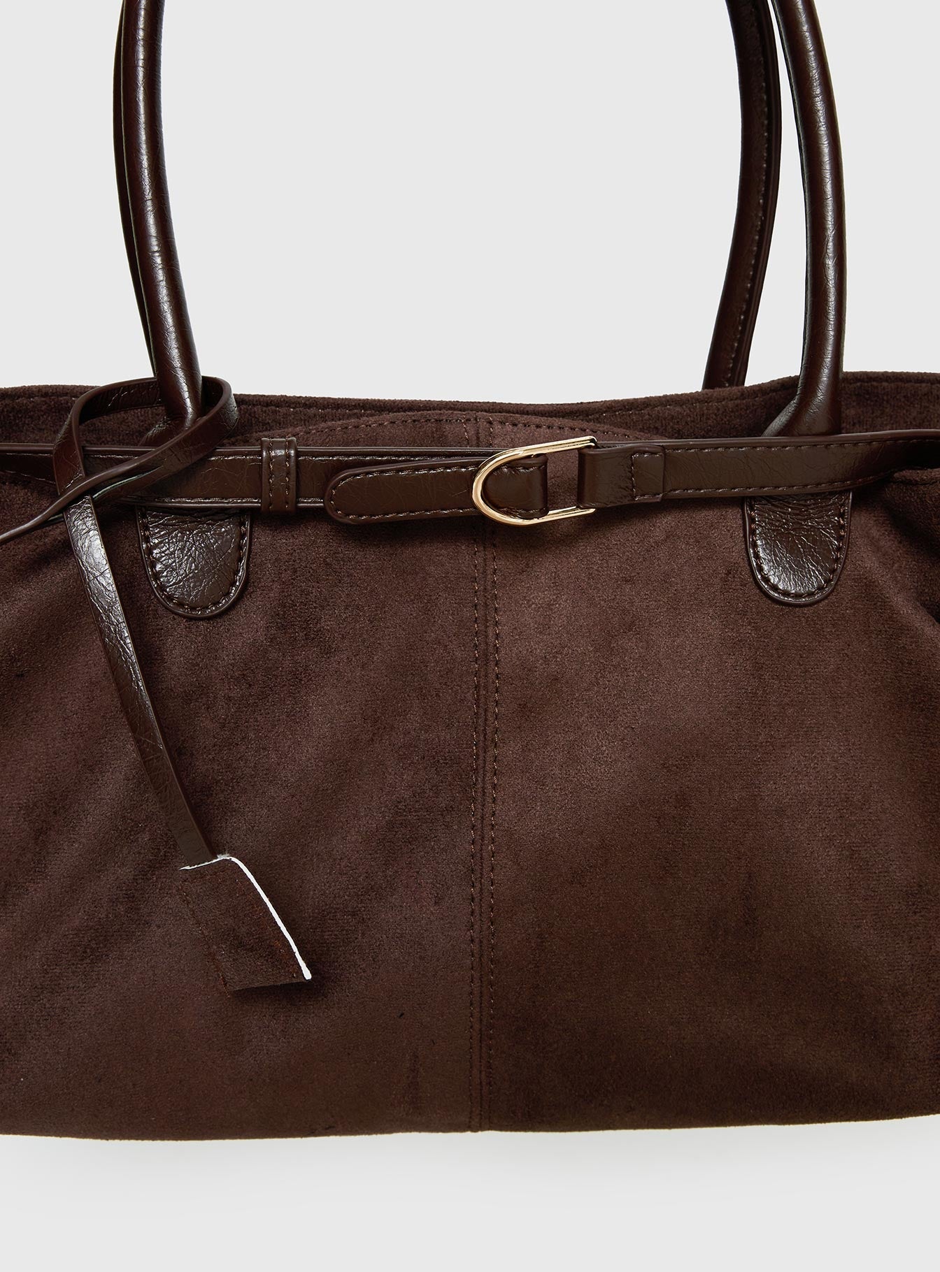 Yearning Faux Suede Buckle Detail Shoulder Bag Choc
