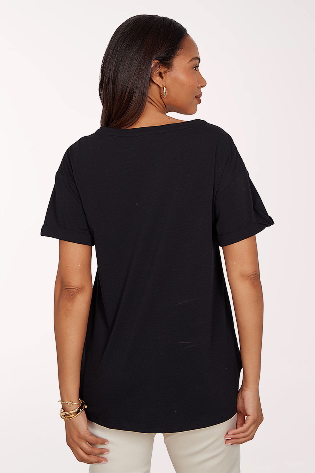 Tropical Noir Floral Embroidered Tee