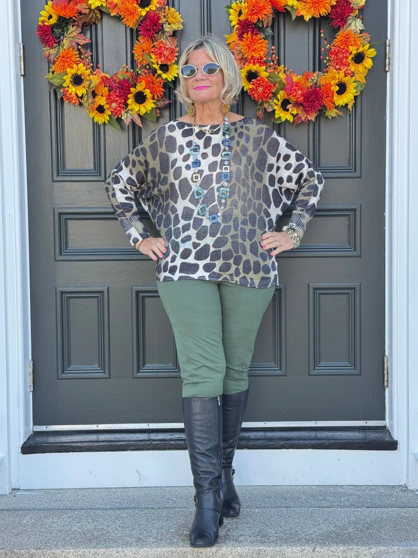OMBRE GIRAFFE PRINT LUREX KNIT TOP