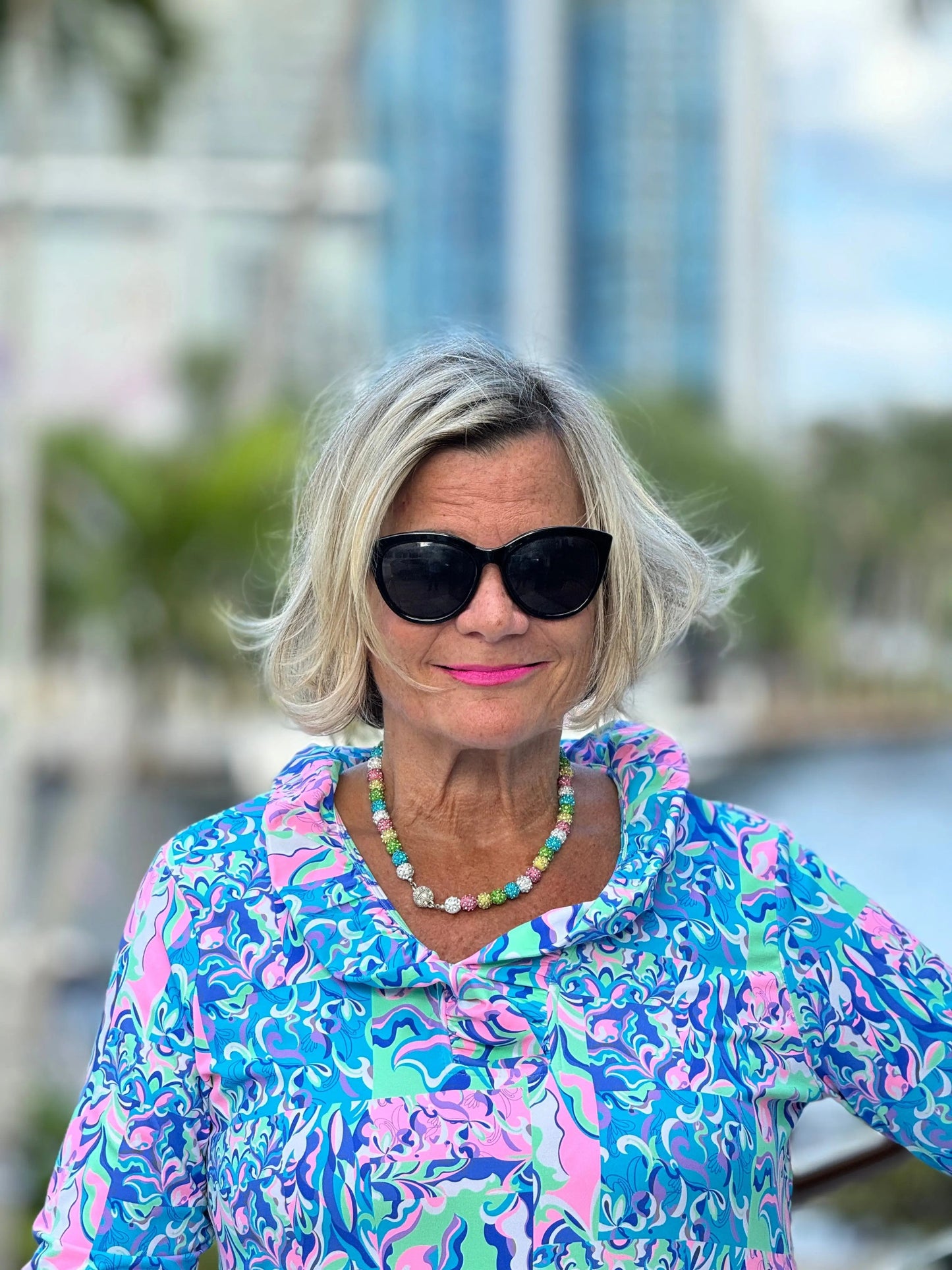 SPLASH OF PINK RUFFLE SLEEVE TOP