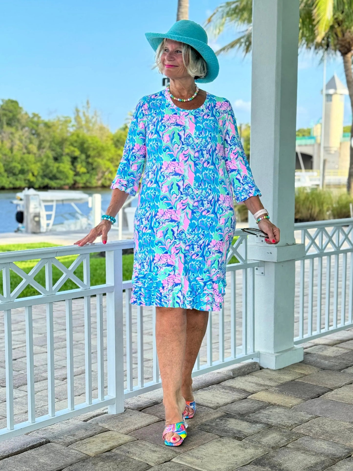 SPLASH OF PINK RUFFLE SLEEVE DRESS