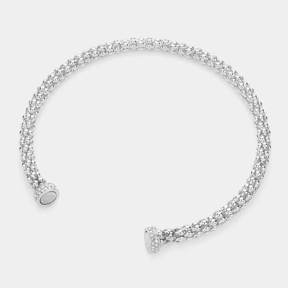 Rhinestone Embellished Metal Choker Necklace 2 COLORS