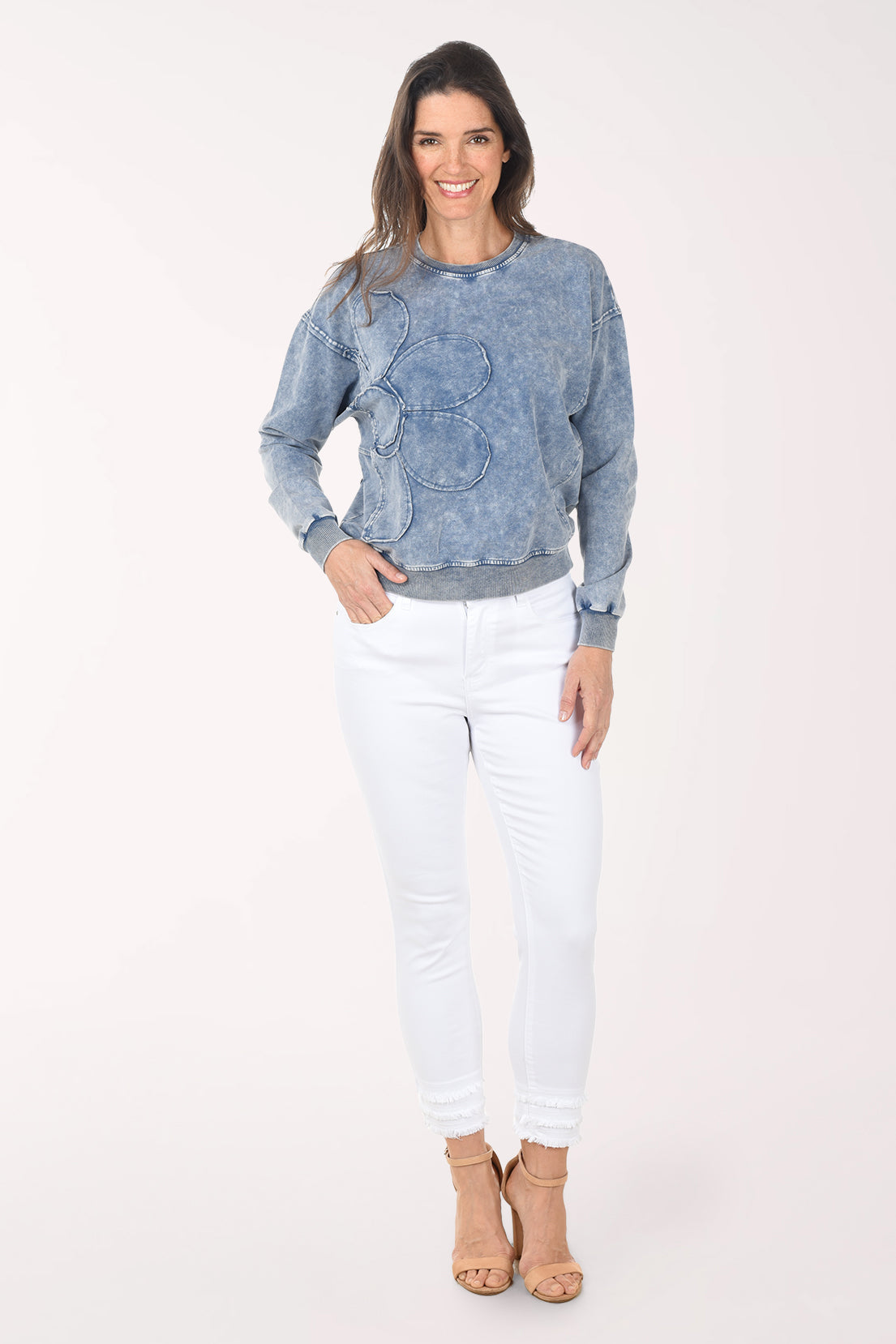 Triple Frayed Hem Stretch Twill Pant