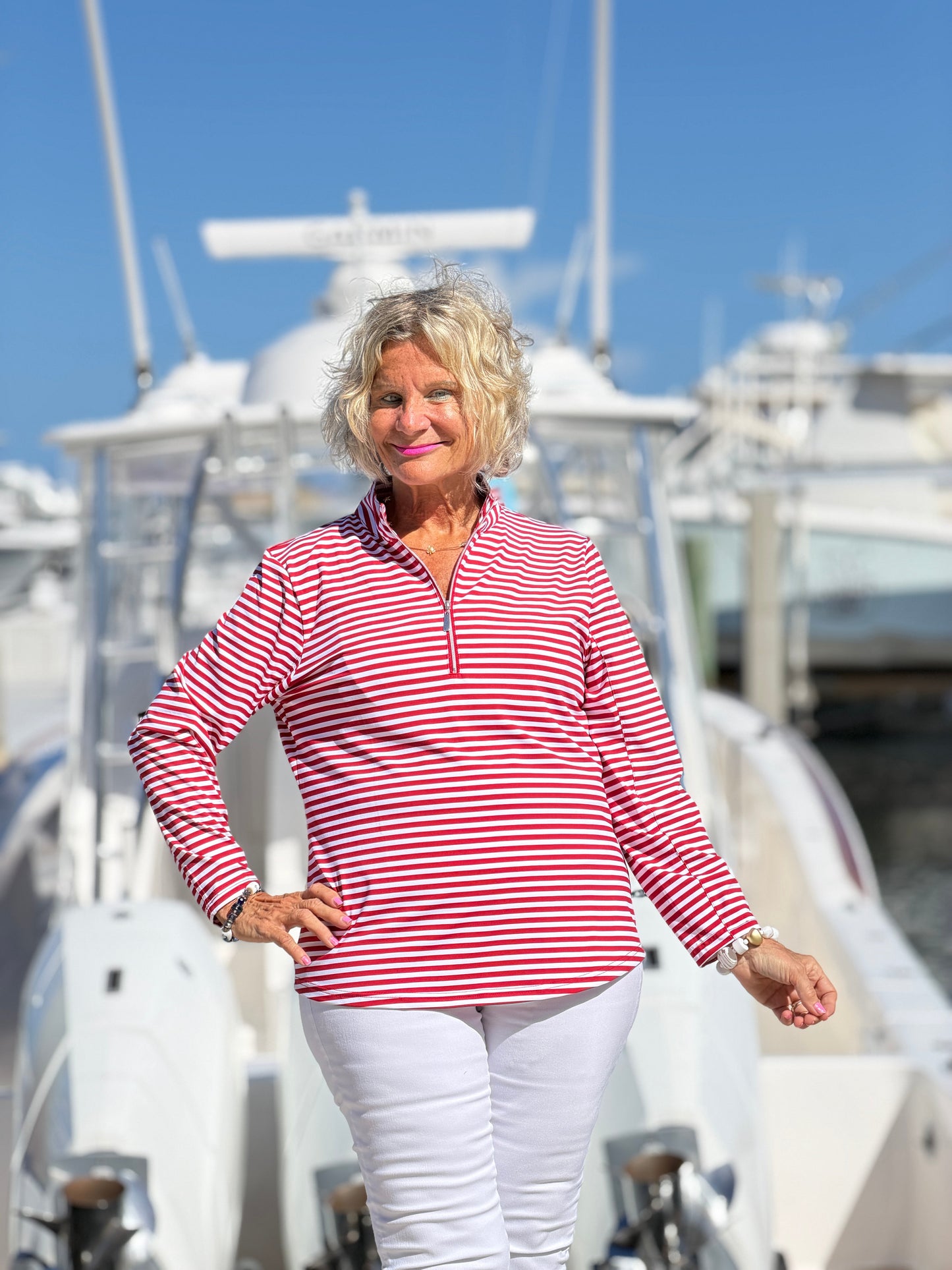 REGATTA RED STRIPED HALF ZIPPER