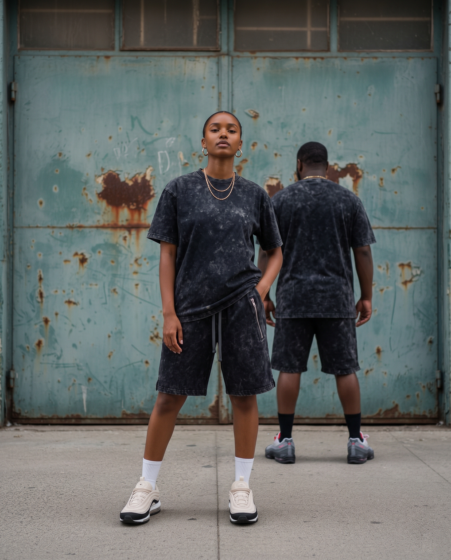 French Terry Acid Wash Sets Black