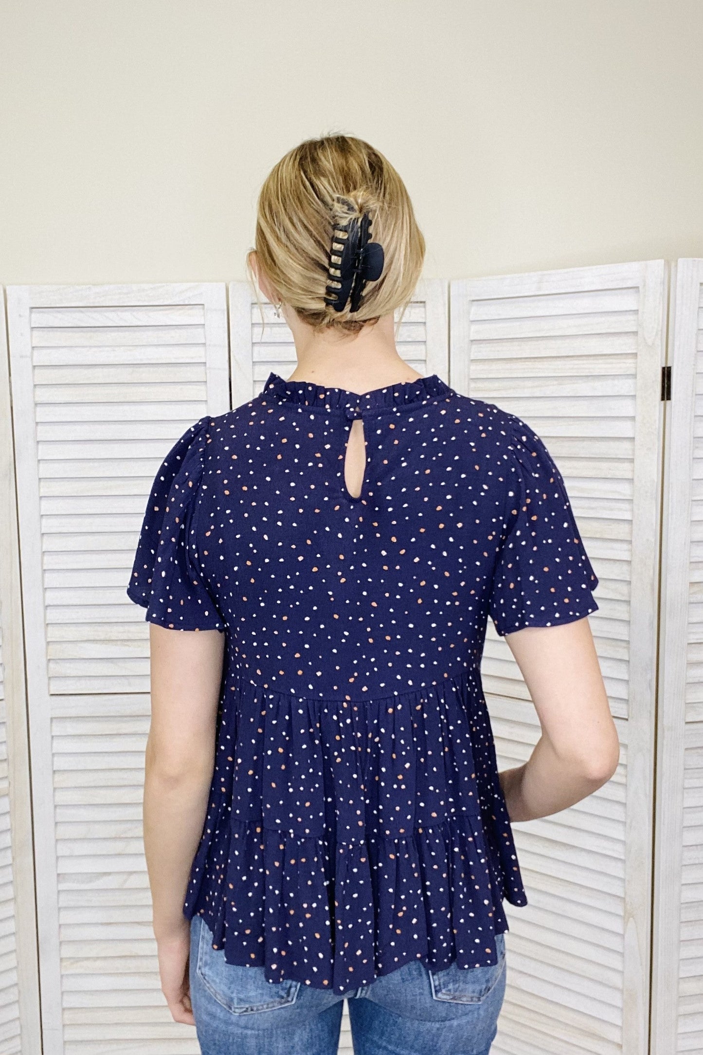 Party On Women's Baby Doll Ruffle Short Sleeve Top