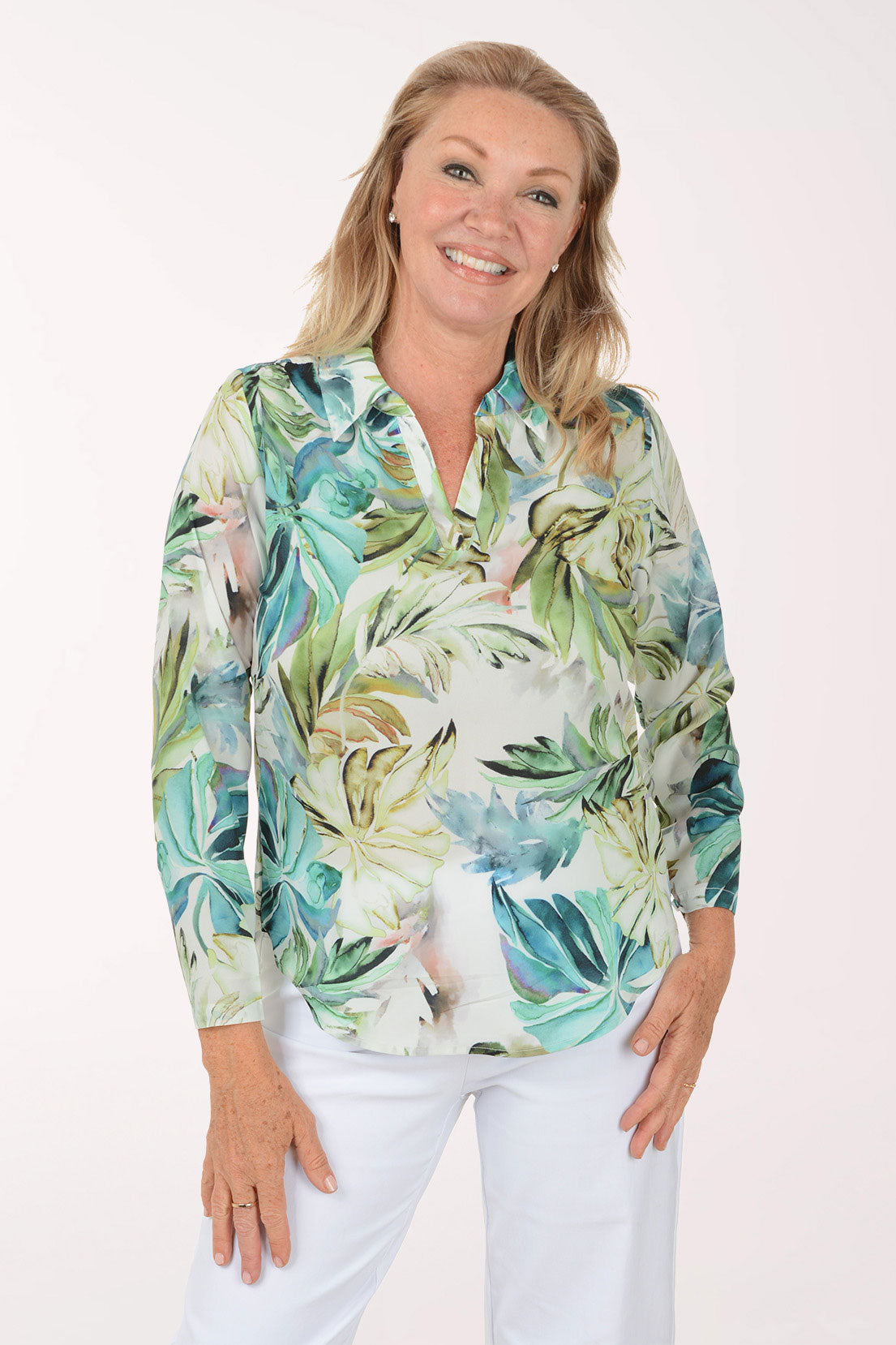 Watercolor Ferns Collared Blouse