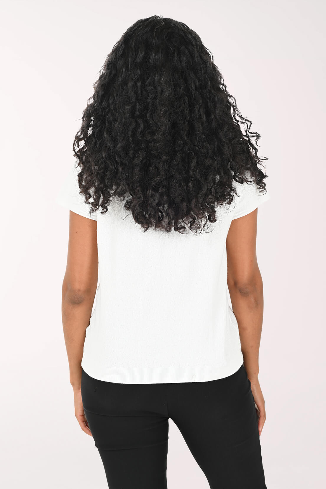 Zigzag Trim V-Neck Short Sleeve Sweater