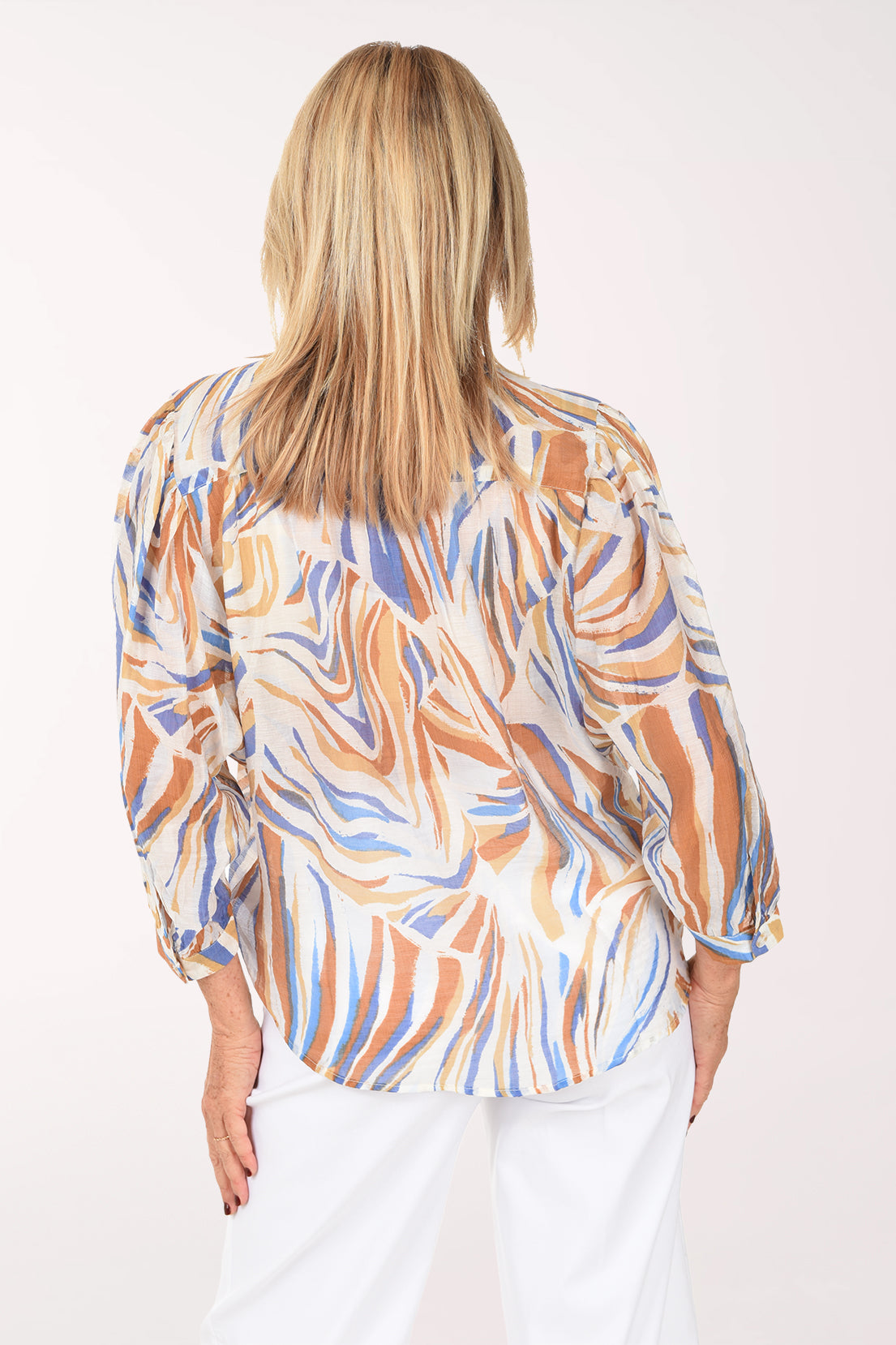 Tiger Stripe Silky Collarless Shirt