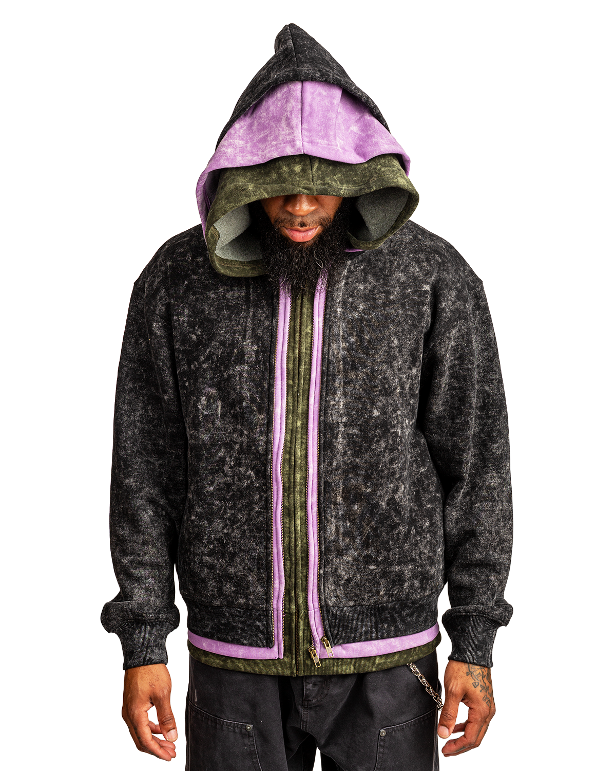 Three Hood Zipper Hoodie