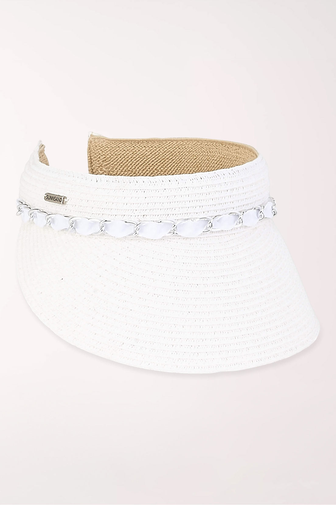 White Chain Embellished Woven Visor