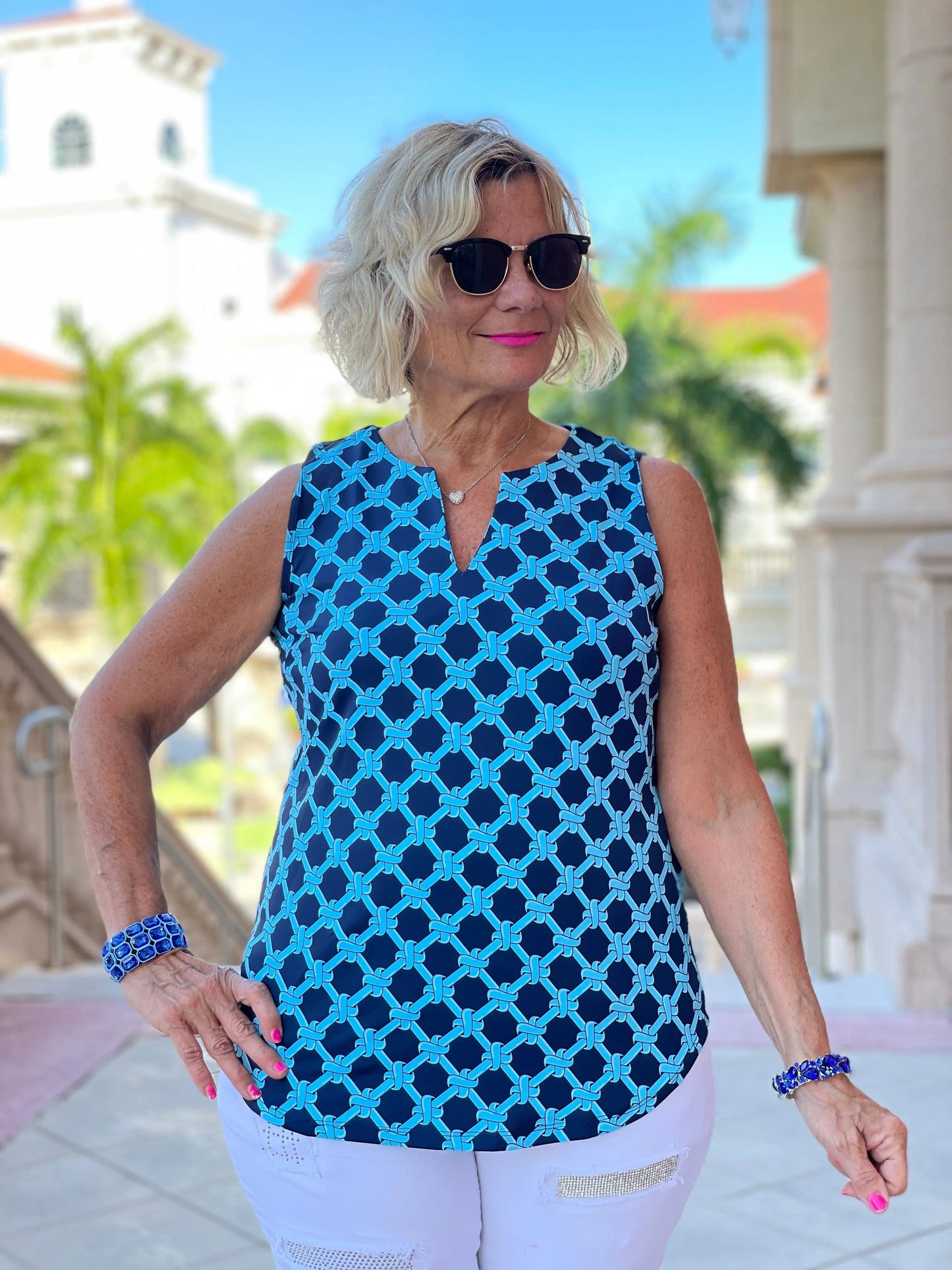 SEASIDE BLUE SLEEVELESS V NECK