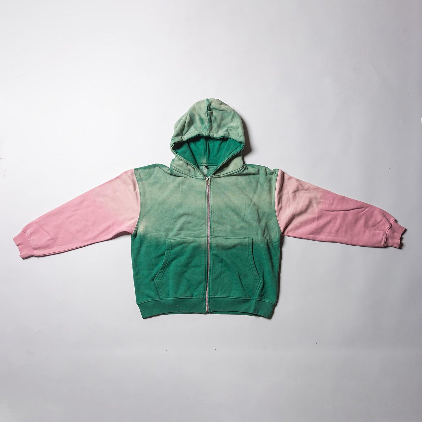 Green Zipper Hoody With Pink sleeves