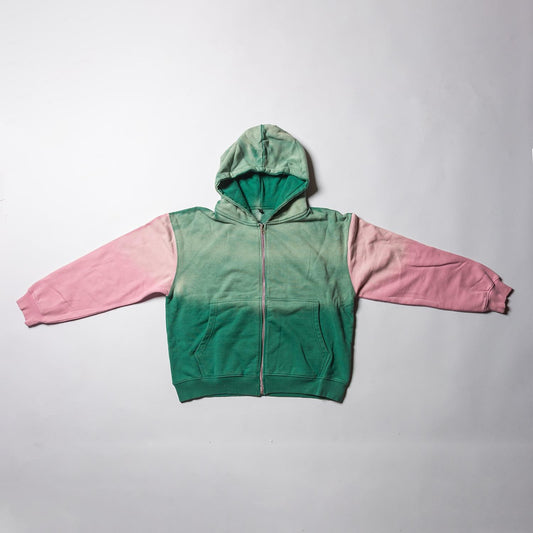 Green Zipper Hoody With Pink sleeves