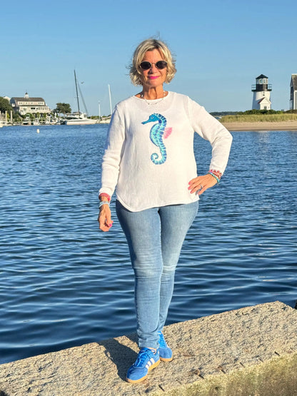 LULU-B WHITE SEAHORSE SWEATER