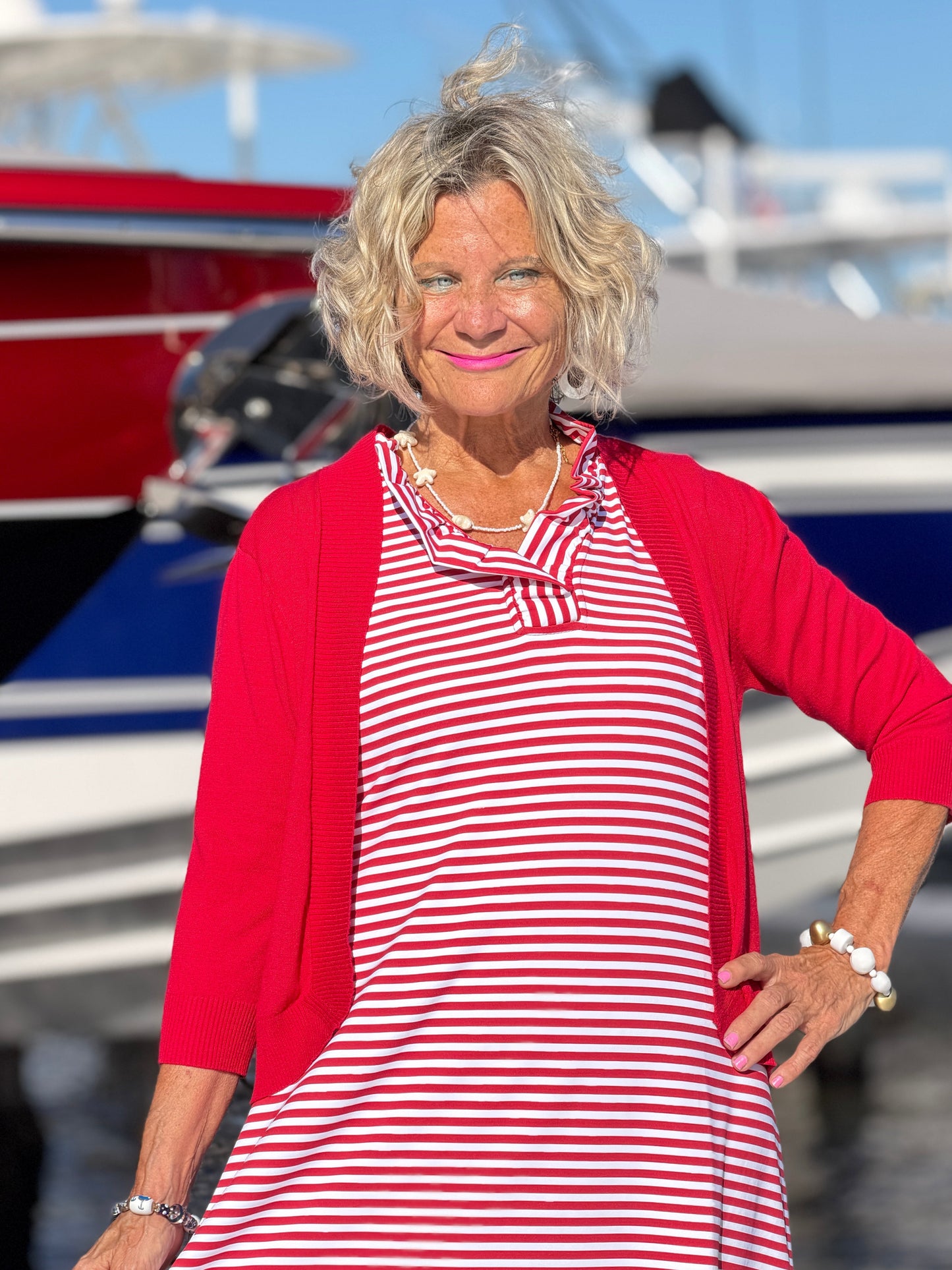 REGATTA RED STRIPE RUFFLE DRESS