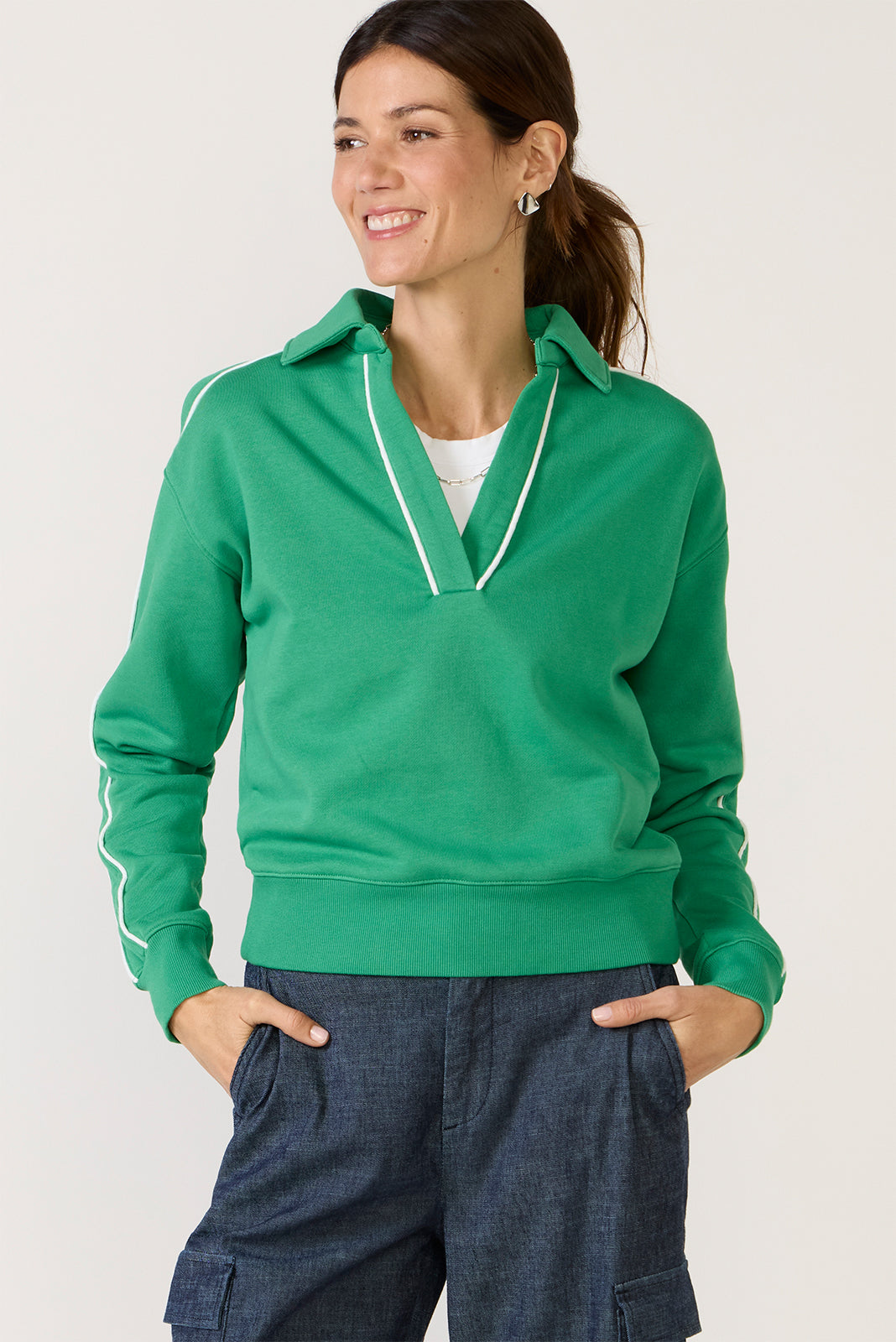 Elsie Piped Polo Sweatshirt