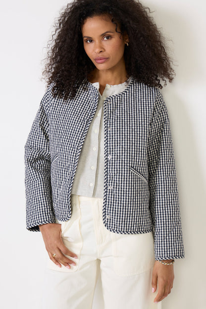 Cashel Check Collarless Quilted Jacket