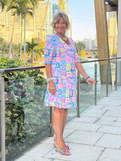 SANDY BEACH COLOR ELBOW DRESS
