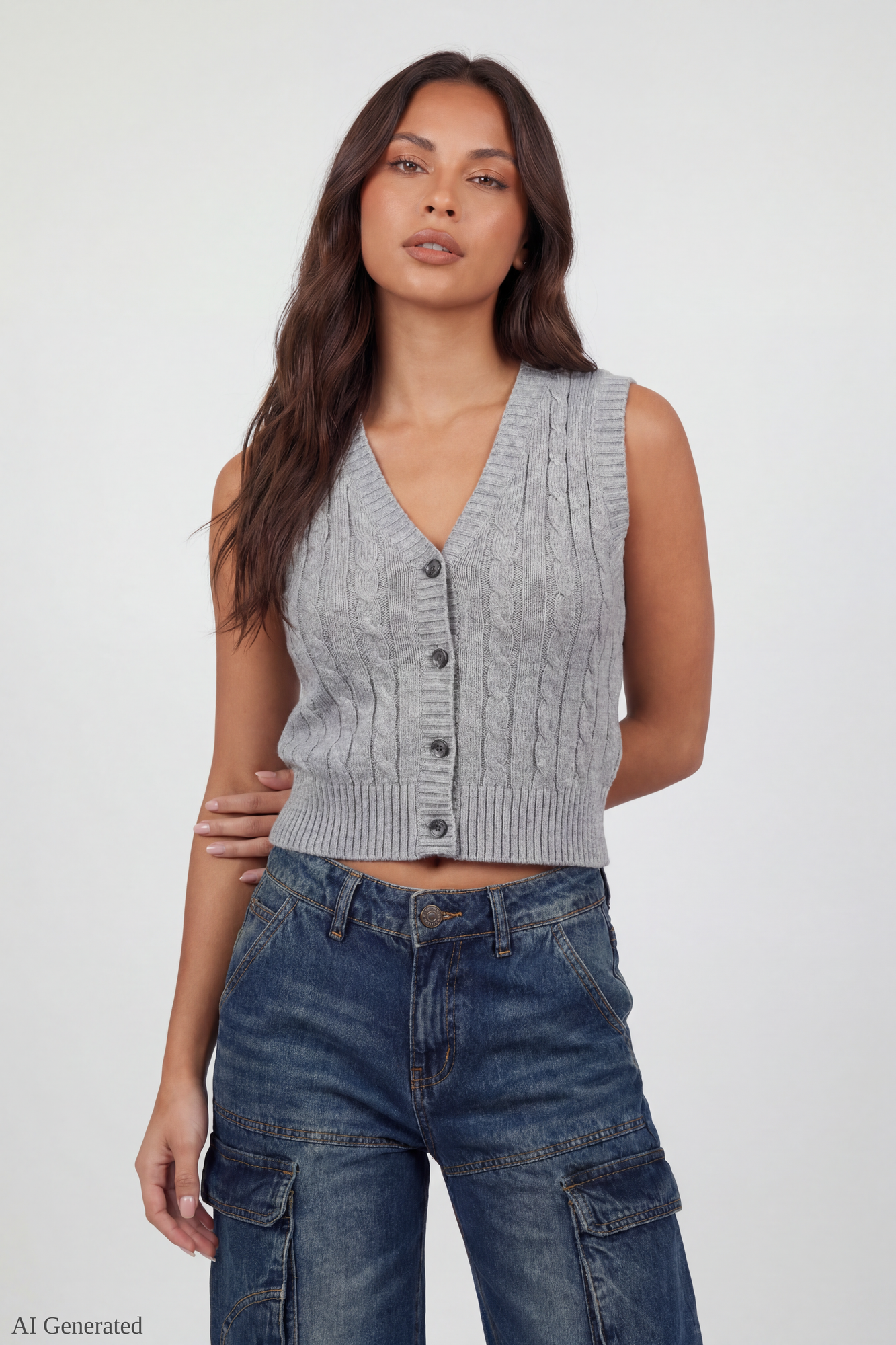 Cable Knit Button-Up Sweater Vest
