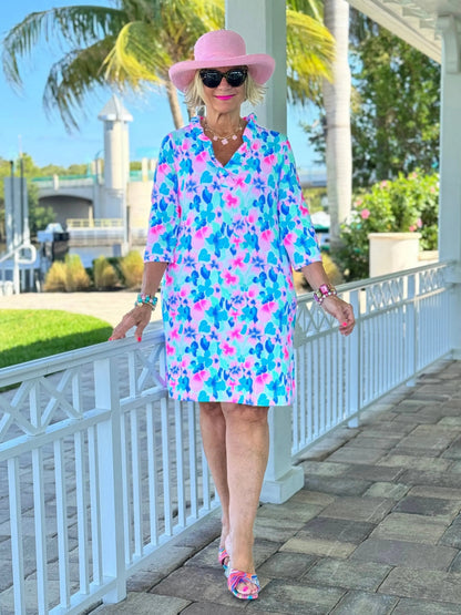 PINK PETALS RUFFLE NECK DRESS
