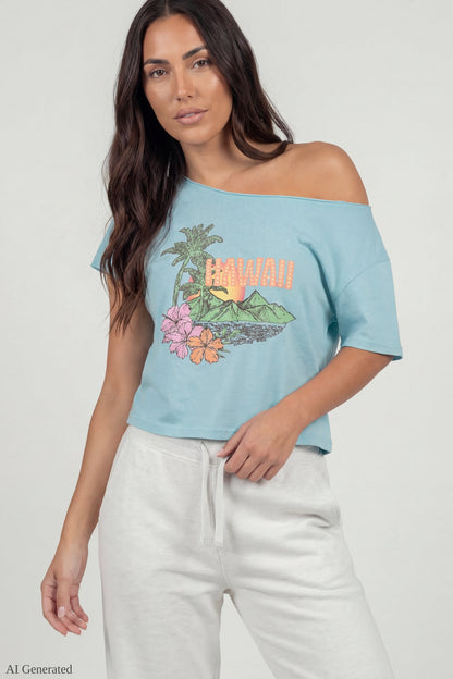 Off-Shoulder Summer Graphic T-Shirt
