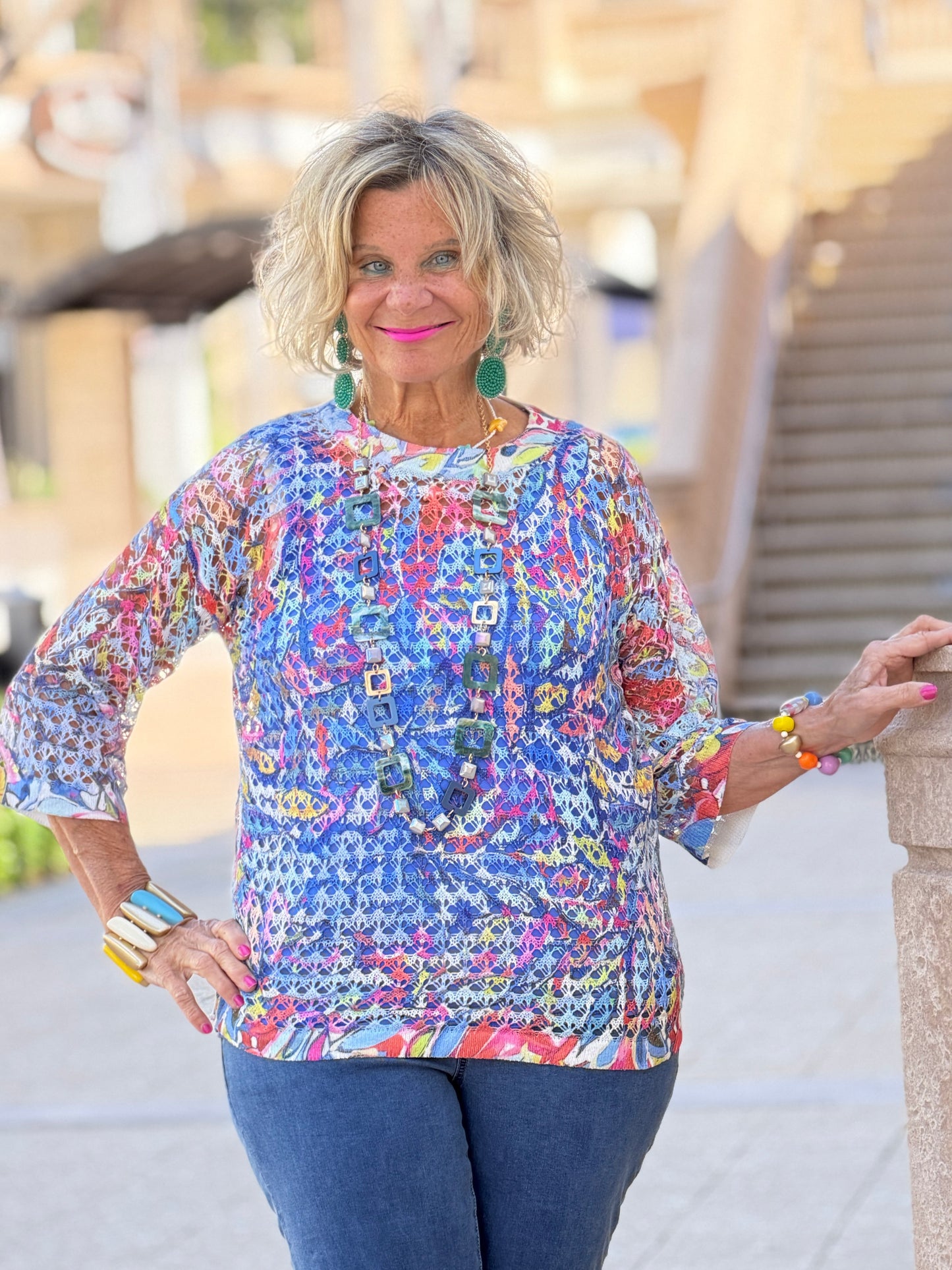 SHADES OF WATERBLUE MESH TOP