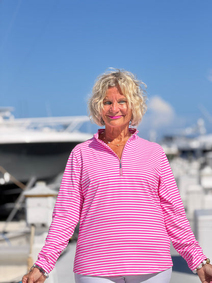 MARINA PINK STRIPE HALF ZIPPPER