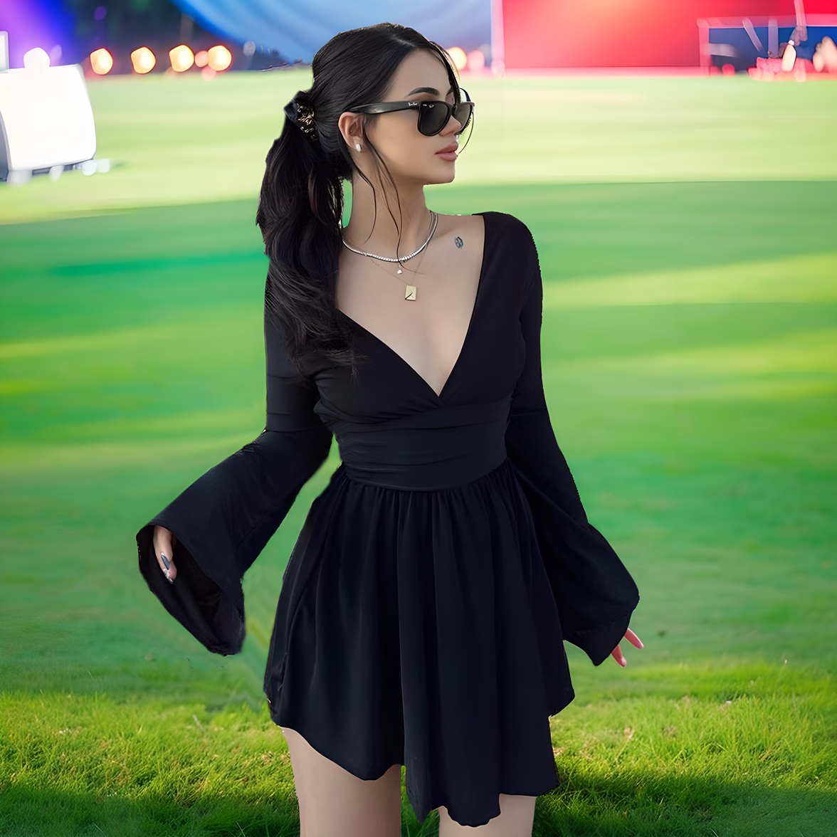 Coachella Dress Summer Sexy Halter V-Neck Long Sleeve Dress