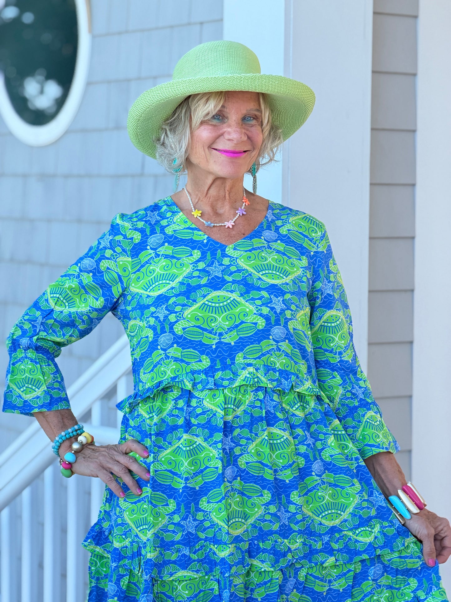 SEAG GLASS TREASURE V Neck RUFFLE DRESS