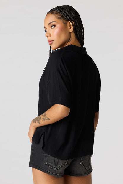 Textured Button-Up Short Sleeve Top