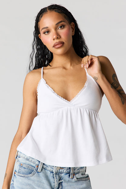 Surplice Lace Trim Babydoll Tank