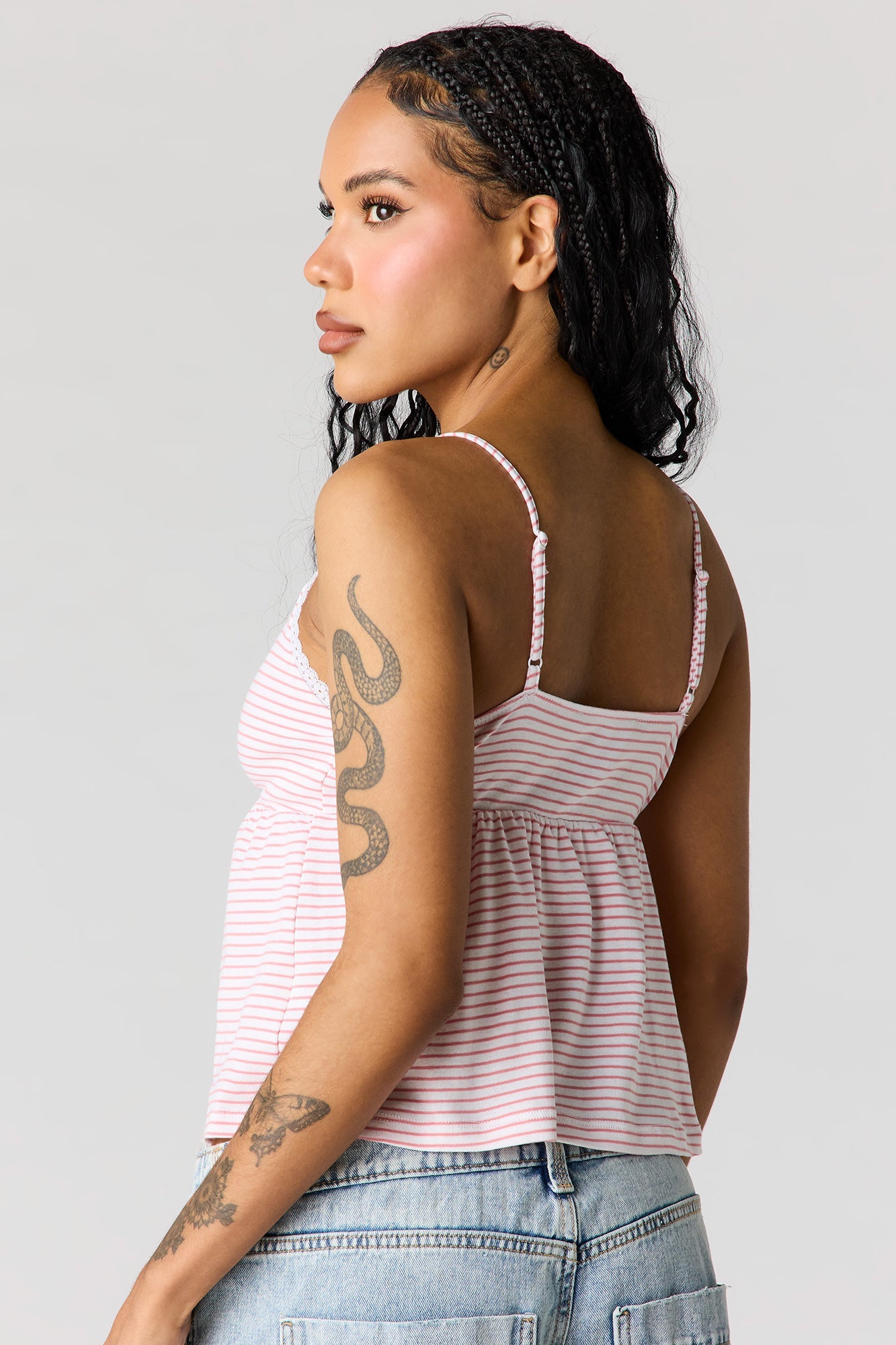 Surplice Lace Trim Babydoll Tank