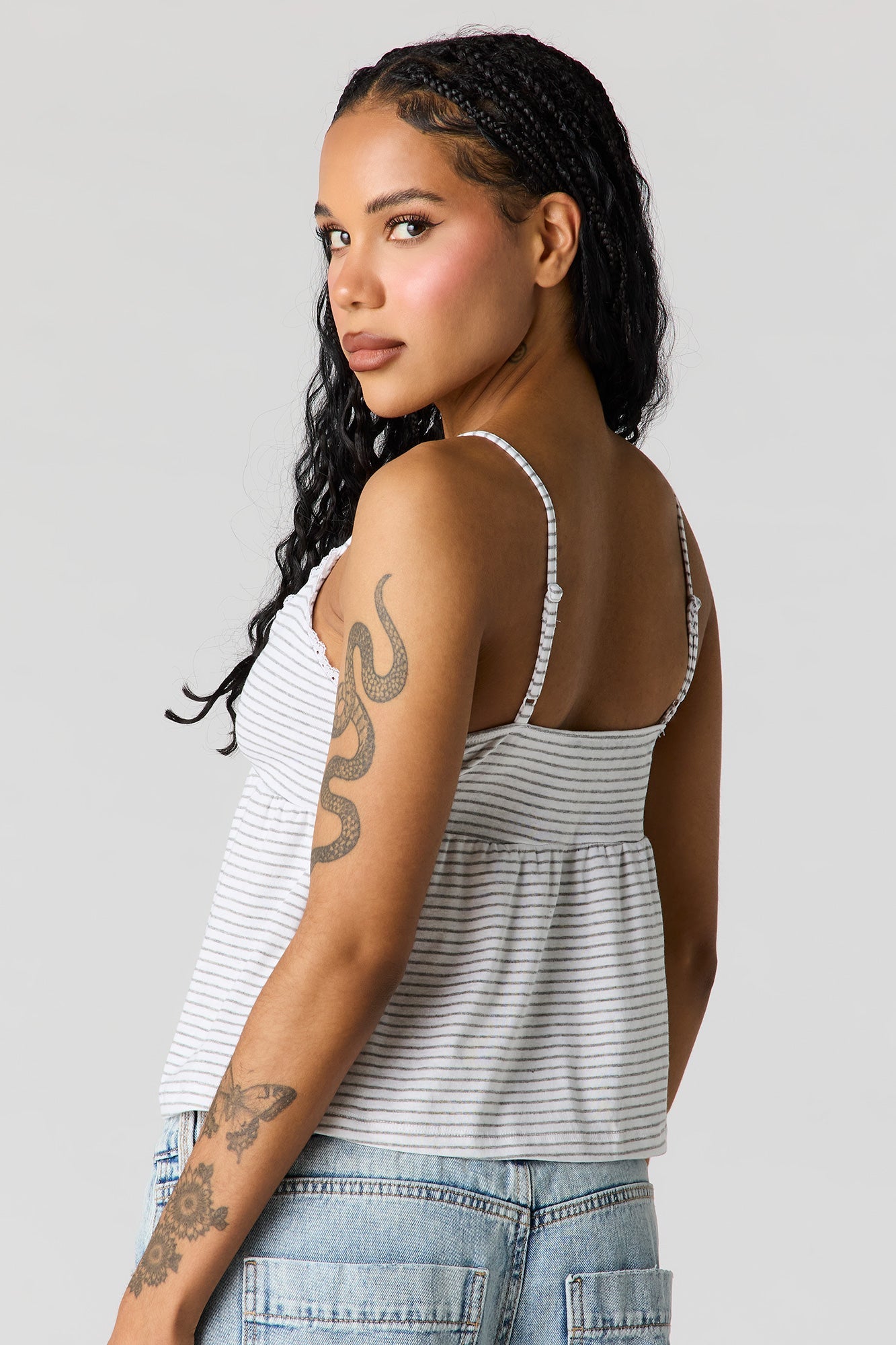 Surplice Lace Trim Babydoll Tank