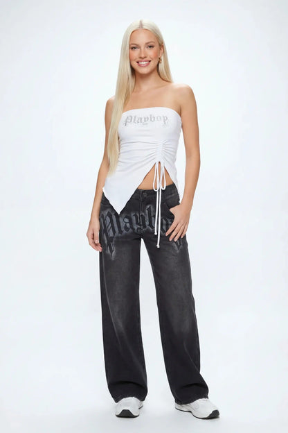 Playboy Contour Rhinestone Cinched Tube Top