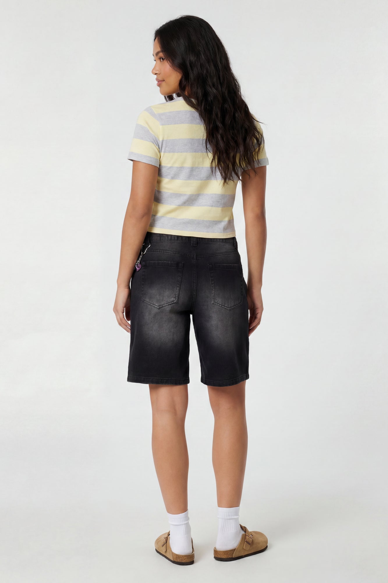 Brooklyn Low Rise Black Jort 11" with Charm Keychain