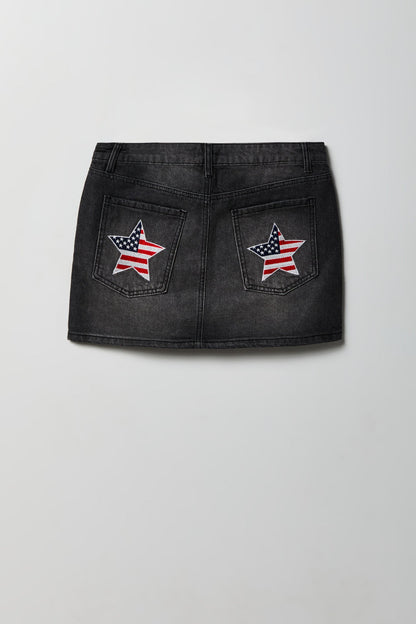 USA Patch Denim Mini Skirt