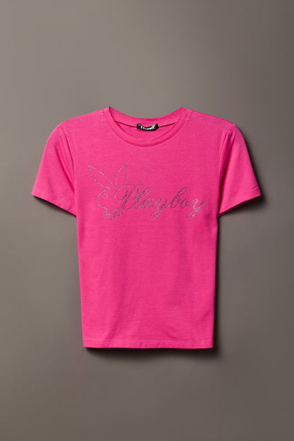 Soft Contour Playboy Rhinestone T-Shirt
