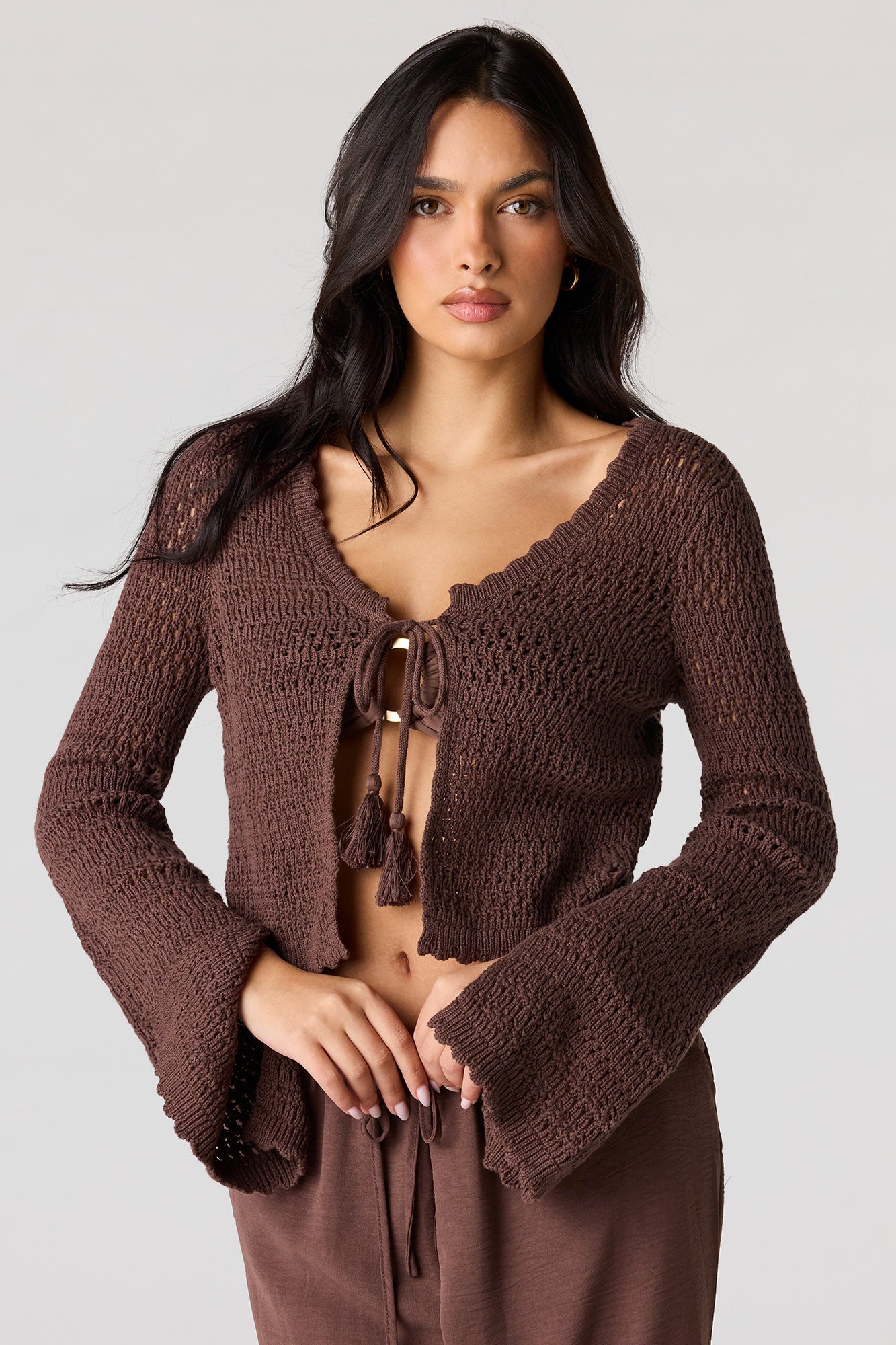 Crochet Tie-Front Swim Cover Up Top