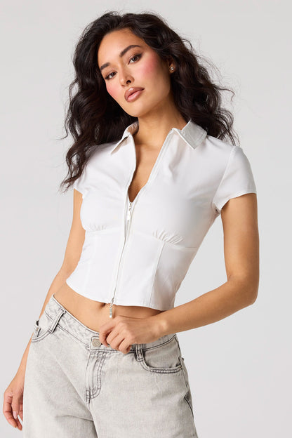 2-Way Zip-Up Collared Corset Top