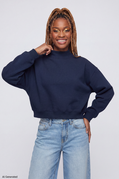 Fleece Boxy Mock Neck Sweatshirt